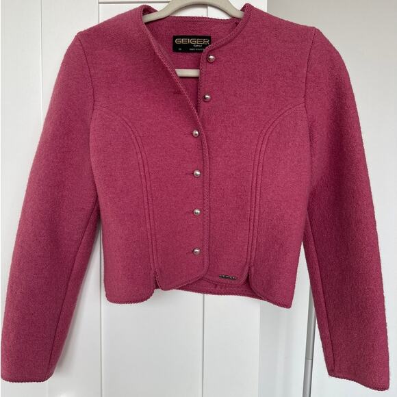 Geiger Vintage 80's/90's Women's Pink Boiled Wool Jacket, Size EU 36,US 4-6, EUC - Picture 1 of 9
